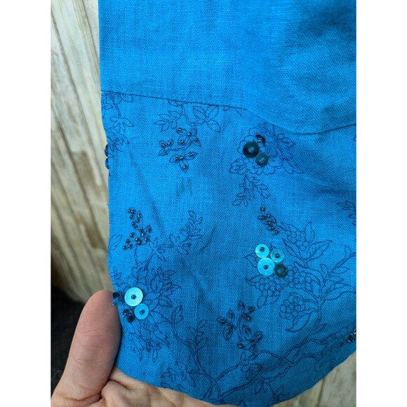 Sag Harbor Bright Blue Linen Sleeveless Maxi Dress Sequins Womens 8P NWT - Picture 6 of 13